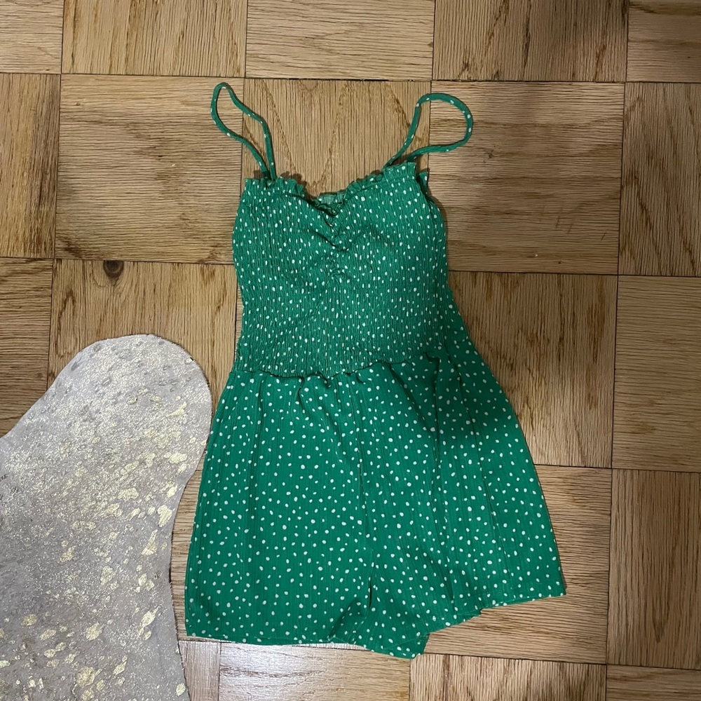Bershka smocked polka dot romper
